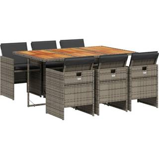 Spisebordssæt Til Haven 5 Dele Med Hynder Polyrattan Beige - 6 / Grå / træ