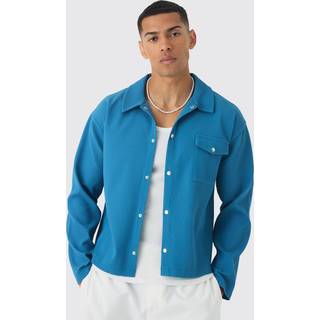 Mens Slate Blue Oversized Pleated Overshirt