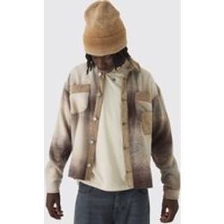 Mens Sand Oversized Denim Checked Quilted Overshirt