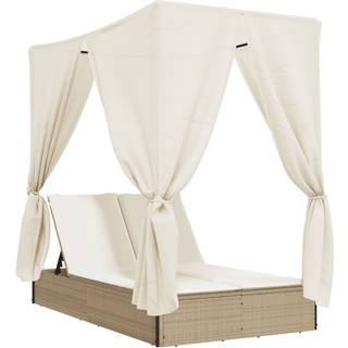 solseng med tag og gardiner polyrattan beige