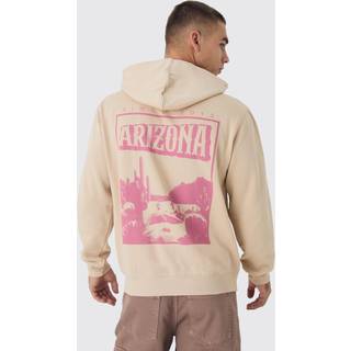 Mens Sand Regular Fit Arizona Back Print Zip Through Hoodie