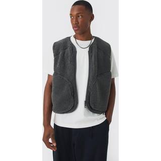 Mens Boxy Borg Pocket Detail Gilet In Slate