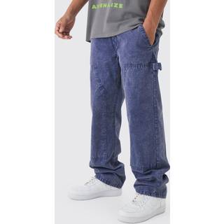 Mens Navy Fixed Waist Relaxed Oil Wash Carpenter Trousers