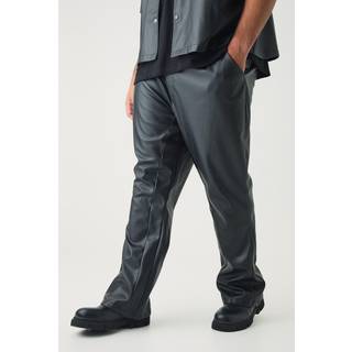 Mens Black Plus PU Slim Fit Flared Trousers