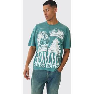 Mens Blue Oversized Boxy Homme Printed T-Shirt