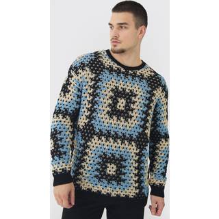 Mens Black Tall Oversized Crochet Sweat