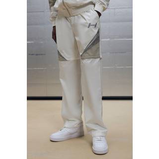 Mens White Relaxed Fit Crinkle Nylon Panelled Zip Off Trousers