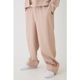 Mens Taupe Plus Pleated Relaxed Fit Trousers