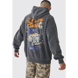 Mens Charcoal Oversized Wash Pixar Toy Story Pizza Planet License Hoodie