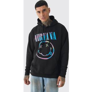 Mens Black Tall Oversized Nirvana Face License Print Hoodie