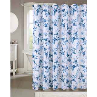 Serafina Home Hotel Quality Fabric Badeværelse Bruser Gardin: Blomsterblad Damask - Blå teal og hvid (72 x 70 tommer)