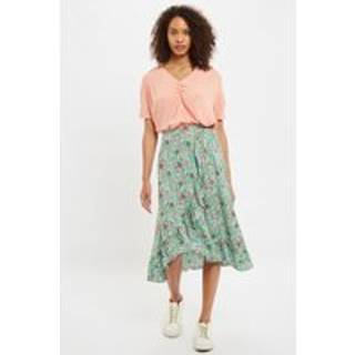 Louche Mara Flower Show Print Ruffle Hem Wrap Midi Skirt