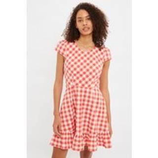 Louche Kare Picnic Check Cap Sleeve Mini Dress In Red