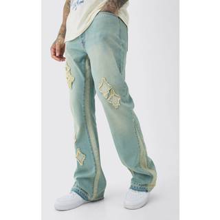Mens Antique Blue Tall Slim Flare Applique Gusset Panel Jeans