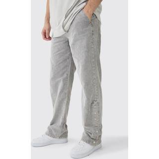 Mens Tall Relaxed Acid Wash Cord Popper Hem Trouser in Charcoal