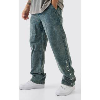 Mens Navy Relaxed Acid Wash Cord Popper Hem Trouser
