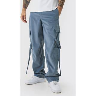 Mens Slate Fixed Waist Relaxed Faux Suede Cargo Strap Trousers