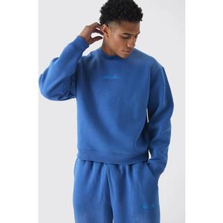 Mens Cobalt Oversized Boxy Man Spray Wash Sweatshirt