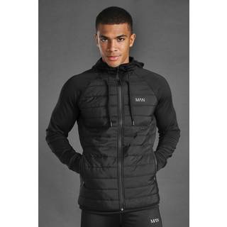 Mens Black Man Active Quilted Zip Through Hoodie