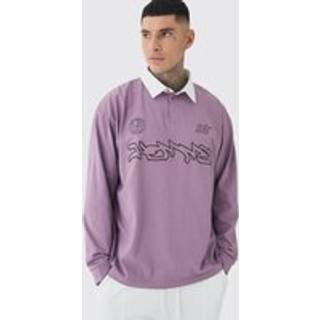 Mens Mauve Tall Oversized Applique Rugby Polo