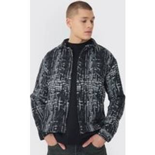 Mens Black Regular Fit Brushed Abstract Overshirt