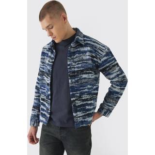 Mens Blue Regular Fit Brushed Abstract Overshirt