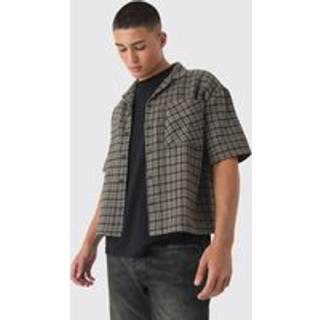 Mens Brown Oversized Houndstooth One Pocket Boxy Revere Shirt