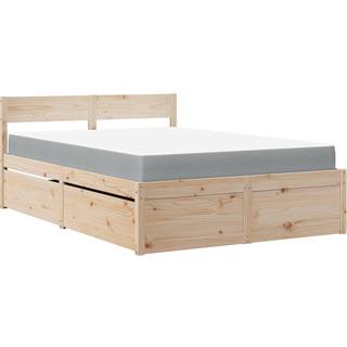 Seng Med Skuffer Og Madras Massivt Fyrretræ - Naturfarvet / 120 x 200 cm
