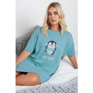Yours Curve Yours Curve Blue 100% Cotton Just Chillin Penguin Sleep T-Shirt