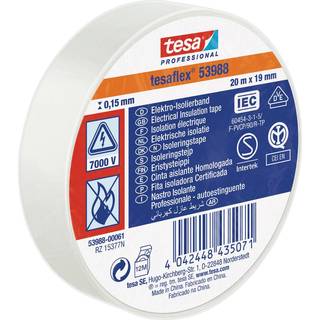 El-tape Tesa, 19 mm x 20 meter, hvid