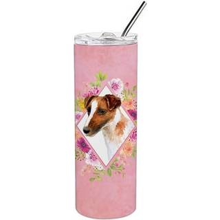 """" Caroline's Treasures Jack Russell Terrier Pink Flowers Double Walled rustfrit stål 20 oz tynd rejseisoleret tumblere multicolor """"