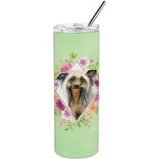 """" Carolines skatte kinesiske crested grønne blomster dobbeltvægget rustfrit stål 20 oz tynd rejseisoleret tumblere multicolor """"