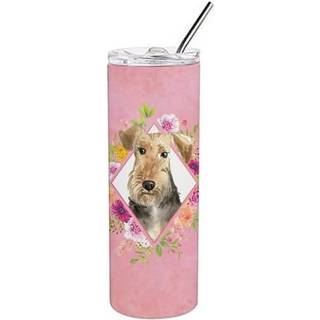 """" Caroline's Treasures Airedale Terrier Pink Flowers Double Walled rustfrit stål 20 oz tynd rejseisoleret tumblere multicolor """"