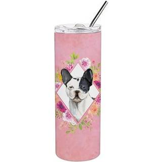 """" Caroline's Treasures Black and White Frenchie Pink Flowers rustfrit stål 20 oz tynd rejseisoleret tumblere multicolor """"
