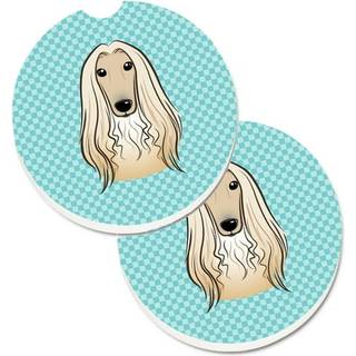 """" Caroline's Treasures Checkerboard Blue Afghan Hound Set med 2 Cup Holder Car Coasters BB1182CARC 2.56 Multicolor """"