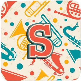 """" Caroline's Treasures CJ2001-SFC-brev S Retro Teal Orange Musical Instruments Initial Foam Coasters (Sæt på 4) 3.5 """" ""Multicolor"" ""