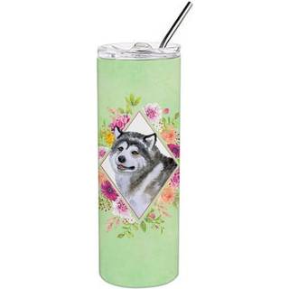 """" Caroline's Treasures Alaskan Malamute Green Flowers Double Walled rustfrit stål 20 oz tynd rejseisoleret tumblere multicolor """"