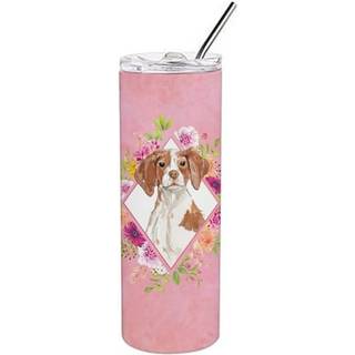 """" Caroline's Treasures Brittany Spaniel Pink Flowers Double Walled rustfrit stål 20 oz tynd rejseisoleret tumblere multicolor """"