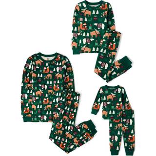 B?rnenes sted Baby Kids 2 -stykke familie Matchende ferie Pyjama s?tter bomuldsgr?n juleskovdyr