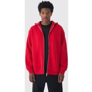 Mens Red 330GSM Oversized Basic Zip Through Hoodie