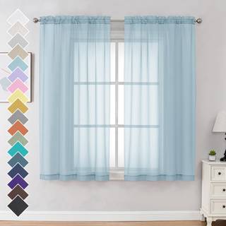 Ovzme himmelblå rene gardiner 63 tommer lange 2 paneler - blødt lysfiltreringsvindue rene paneler til stue/soveværelse top dobbelt stanglomme 1 p