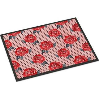 """" Carolines skatte akvarelrøde roser og polka prikker indendørs eller udendørs dørmatte 18 """" ""H x 27"" """" W multicolor """"