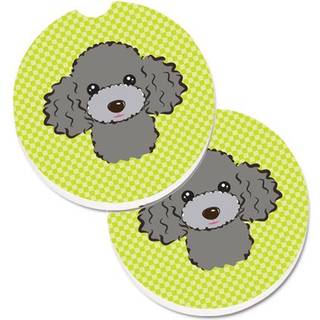 """" Caroline's Treasures Checkerboard Lime Green Silver Grey Poodle Set med 2 Cup Holder Car Coasters BB1321Carc 2.56 Multicolor """"