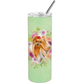 """" Caroline's Treasures Yorkshire Terrier #2 Green Flowers Double Walled rustfrit stål 20 oz tynd rejseisoleret tumblere multicolor """"