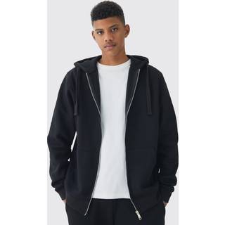 Mens 330GSM Tall Regular Fit Zip Through Hoodie in Black