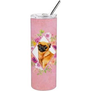 """" Caroline's Treasures Brabant Griffon Pink Flowers Double Walled rustfrit stål 20 oz tynd rejseisoleret tumblere multicolor """"