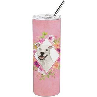 """" Carolines skatte hvide pit bull terrier lyserøde blomster rustfrit stål 20 oz tynd rejseisoleret tumblere flerfarvet """"