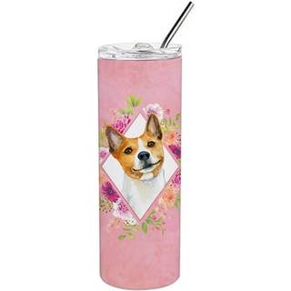 """" Caroline's Treasures Basenji Pink Flowers Double Walled rustfrit stål 20 oz tynd rejseisoleret tumblere multicolor """"