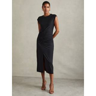 Reiss Reiss Charcoal Lenara Ruche Front Capped Sleeve Jersey Midi Dress
