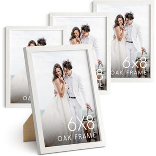 Haus og nuancer 6x8 White Oak Wooden Picture Frame - S?t p? 4 6x8 plakatramme - Premium Oak Vertical Hang Shatterfabroof Plexiglass - Ideel til h